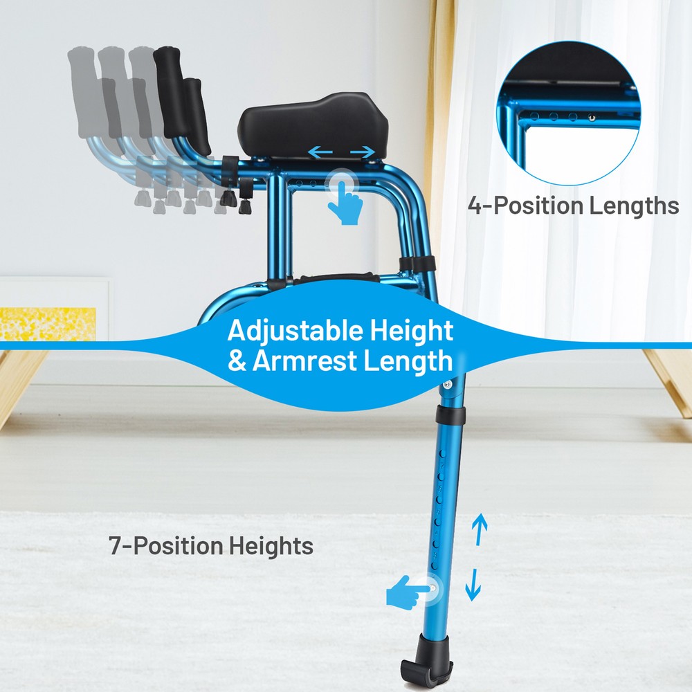 Folding Walker Adjustable Walking Frame Aluminum Walking Aid w/ Wheels Blue