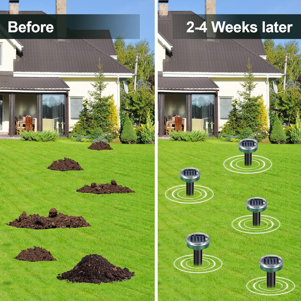 12PCAK Solar Powered Ultrasonic Mole Repellent,Snake, Groundhog Gopher, Vole Rep