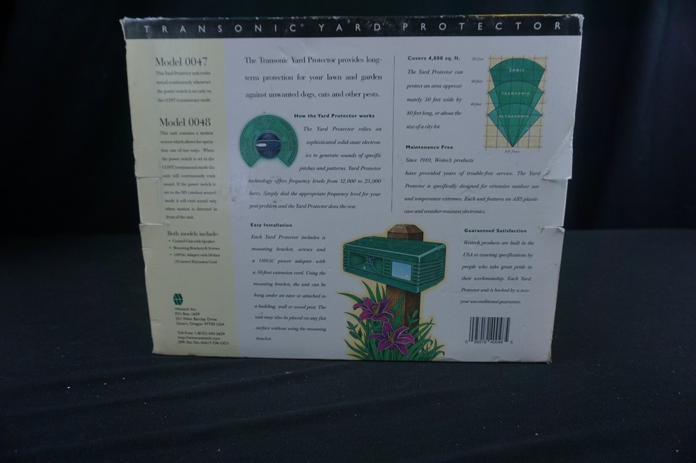 WEITECH Model 0048 Electronic Dog & Cat Repeller with Motion Sensor NEW