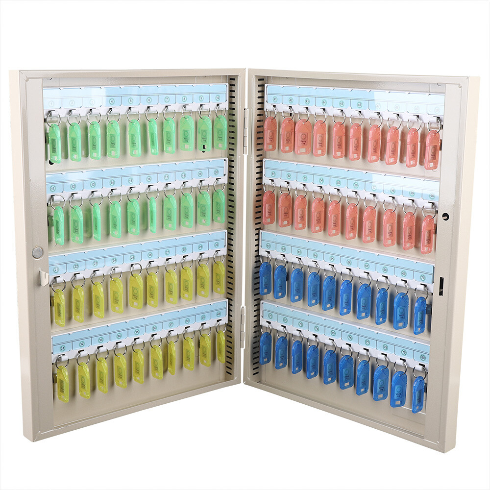 Wall-Mounted 80-Key Storage Cabinet with Security Lock and Tags