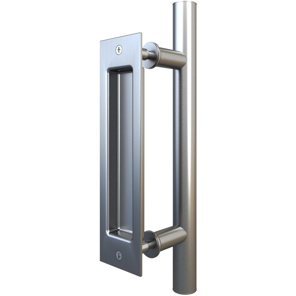 Sliding Door Combo Pull Set, 8" Flush Pull, 12" Bar Pull, Satin Stainless Steel