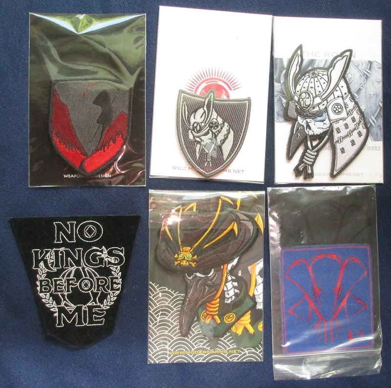 6 ASSORTED EDC MORALE PATCHES EMBROIDERED & 1 LASER CUT HOOK & LOOP