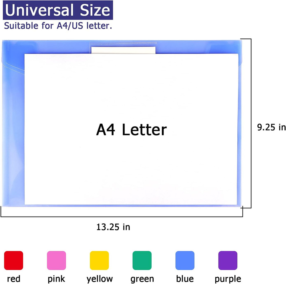 6 Pack Clear Document Folders Plastic Envelopes Poly Envelopes File Envelopes wi