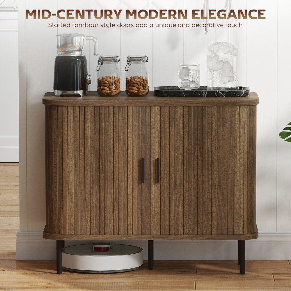 35.4" Sideboard Buffet Cabinet, Slatted Kitchen Cabinet, Walnut