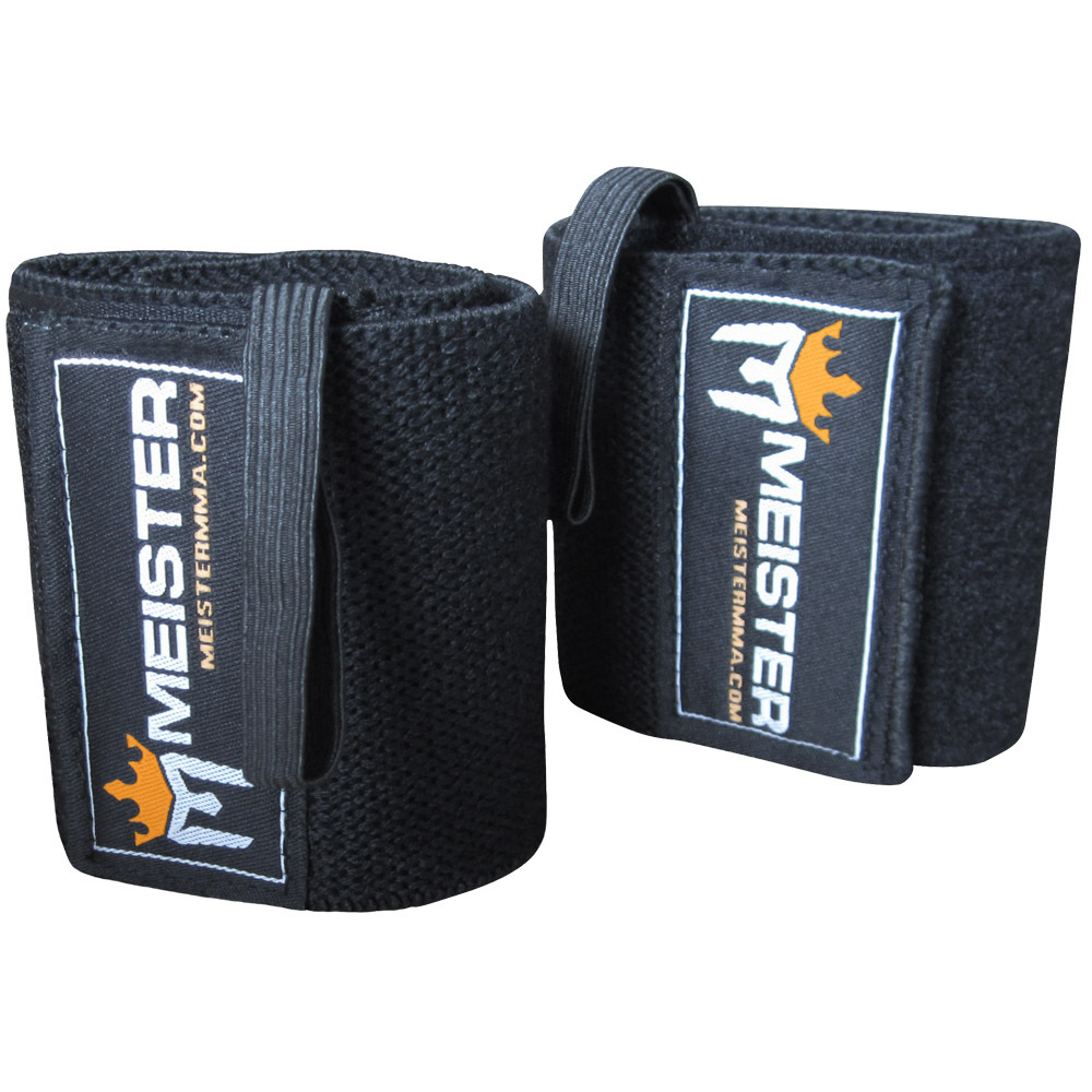 BLACK WRIST WRAPS Elastic Support Weight Lifting w/ Thumb Loop - Meister Straps