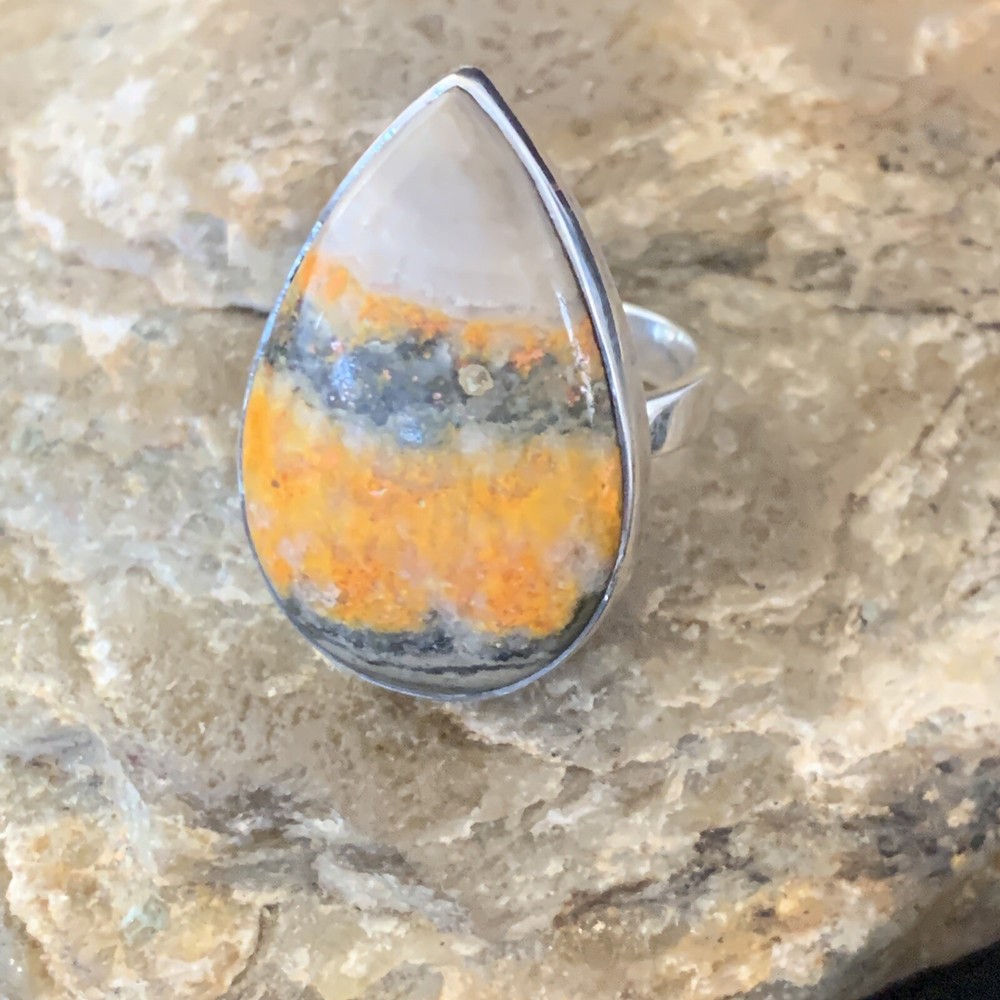 Bumble Bee Jasper Navajo Sterling Silver Ring Size 8 Adjustable 11546