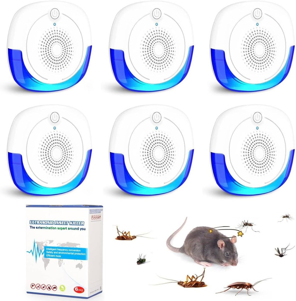 6 Pack Electronic Pest Repeller Indoor Ultrasonic Mouse Rat Roach Control