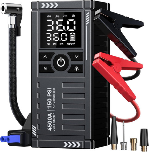 Car Battery Jump Starter with Air Compressor - 4500A 150PSI Portable Gray