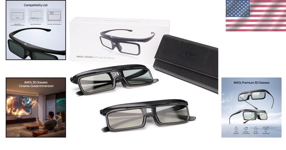Vivid 3D Visuals - Rechargeable Active Shutter Glasses