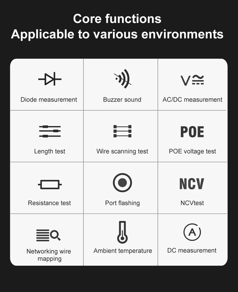 2in1 Network Cable Tester & Digital Multimeter Cable Tracker Cat5Cat6 PoE Tester