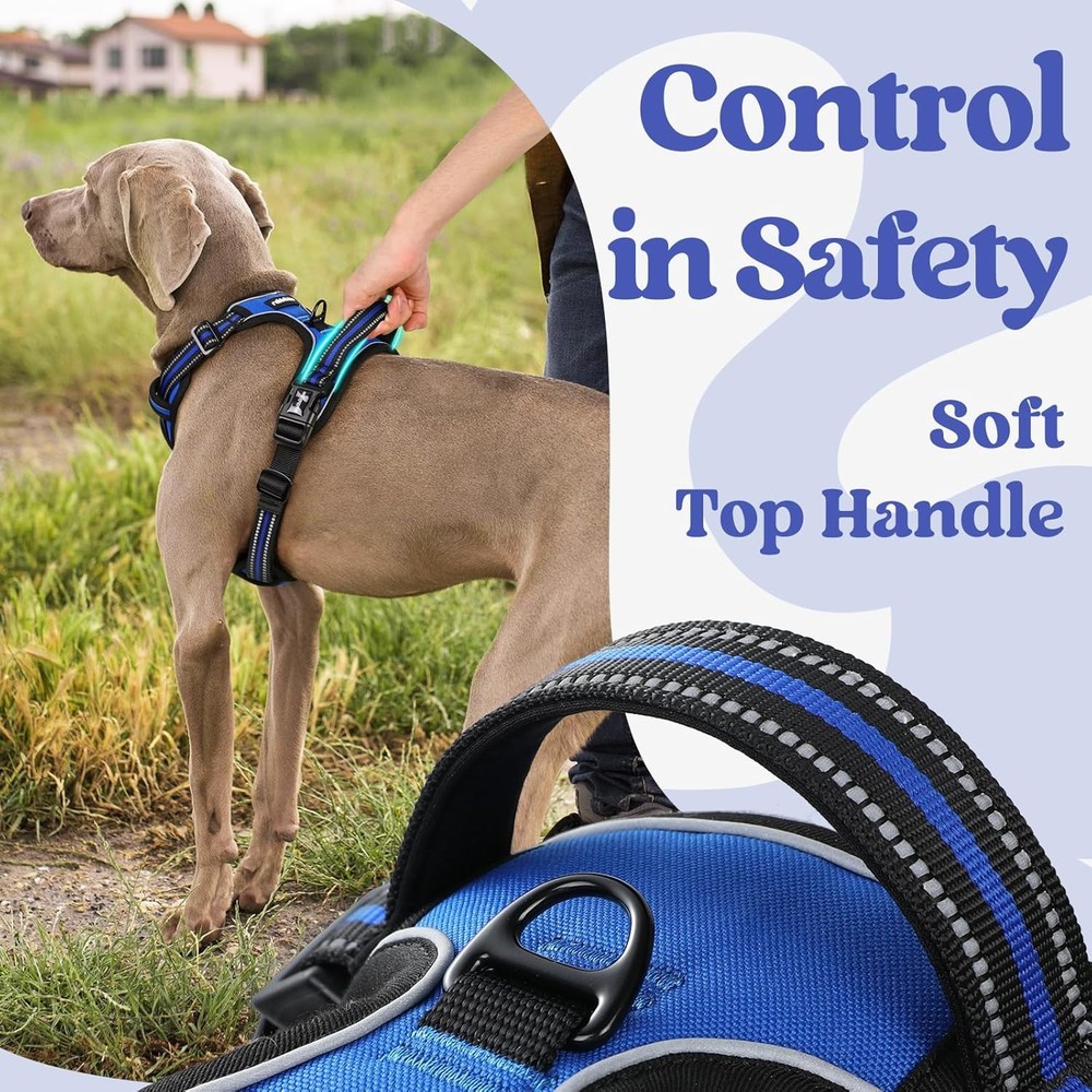 Dog Harness Medium Sized No Pull Pet Harness W/ 3 Buckles Adjustable Soft Padded