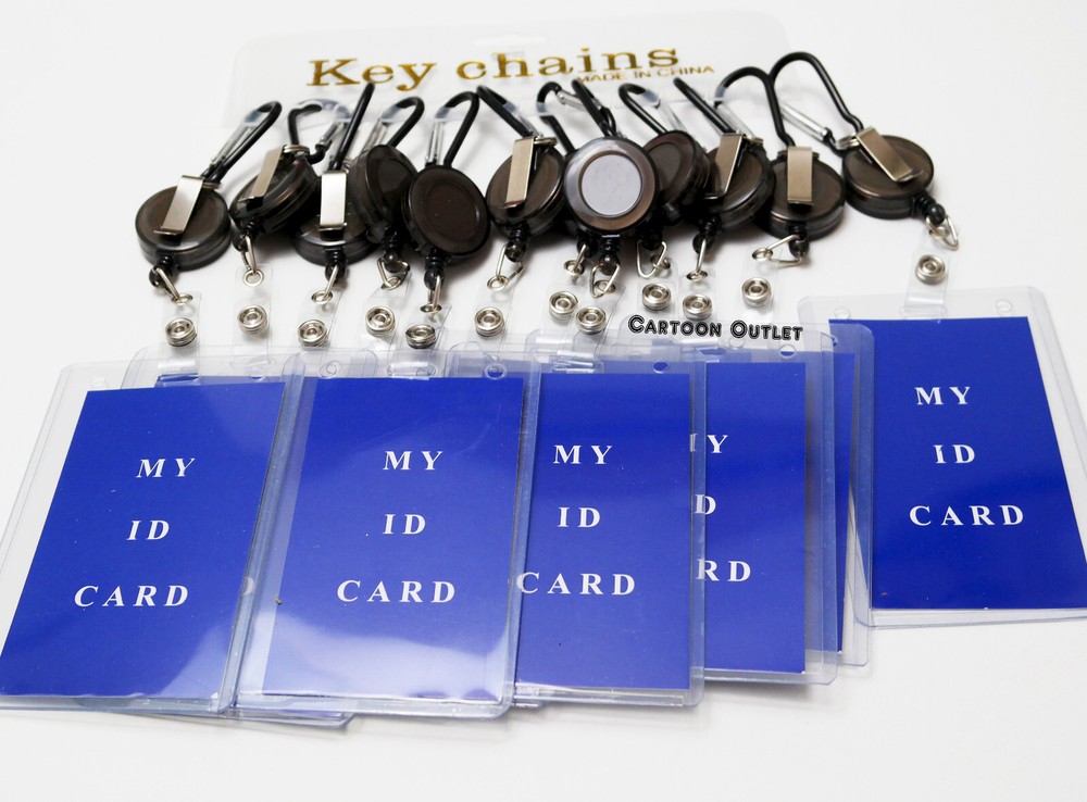 12 Retractable Clip Key Chain Ring ID Holder Black