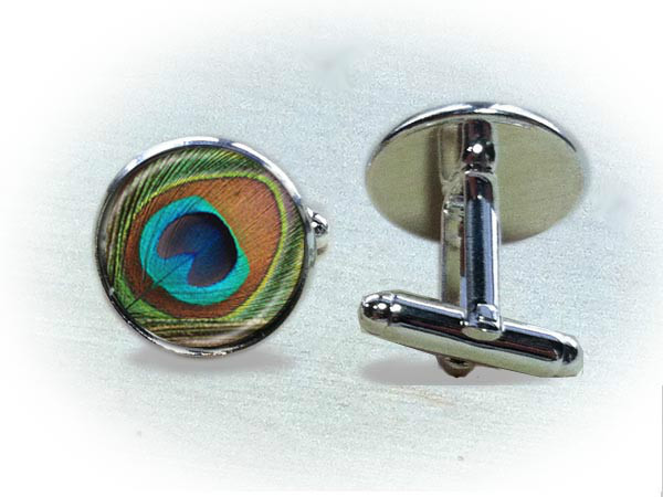 Peacock Feather Cufflinks or Tie Clip - Pick One