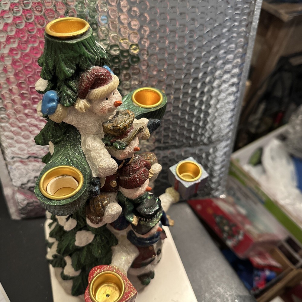 Christmas Tree Candle Holder With 4 Snowmen,