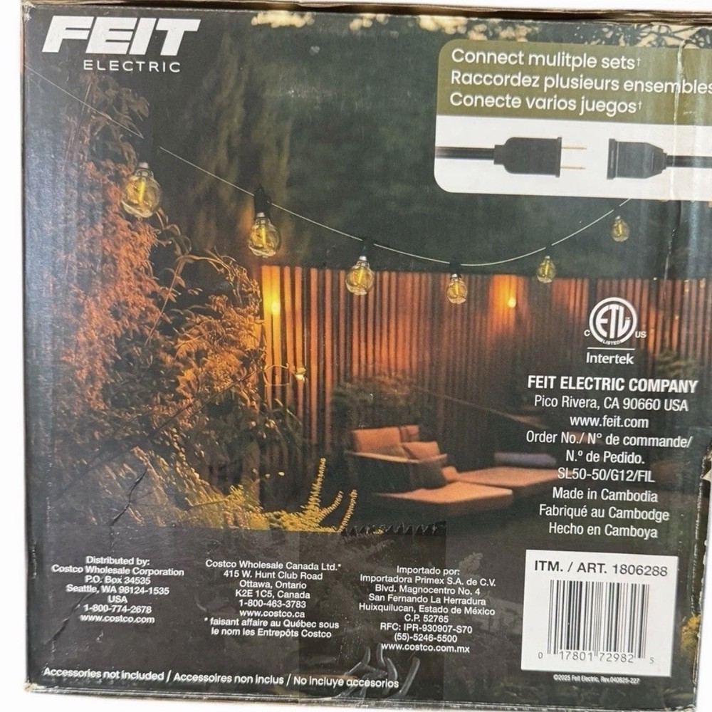 Feit Electric 50' LED Cafe String Light. New In Box!