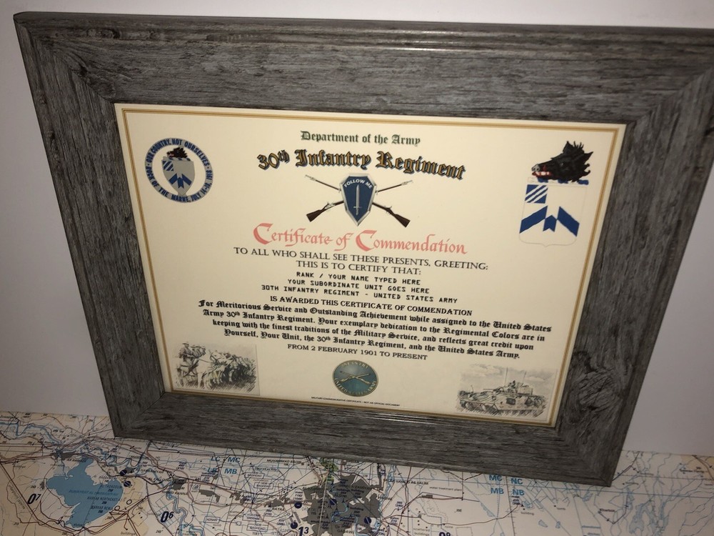 30TH INFANTRY REGIMENT / COMMEMORATIVE - CERTIFICATE OF COMMENDATION