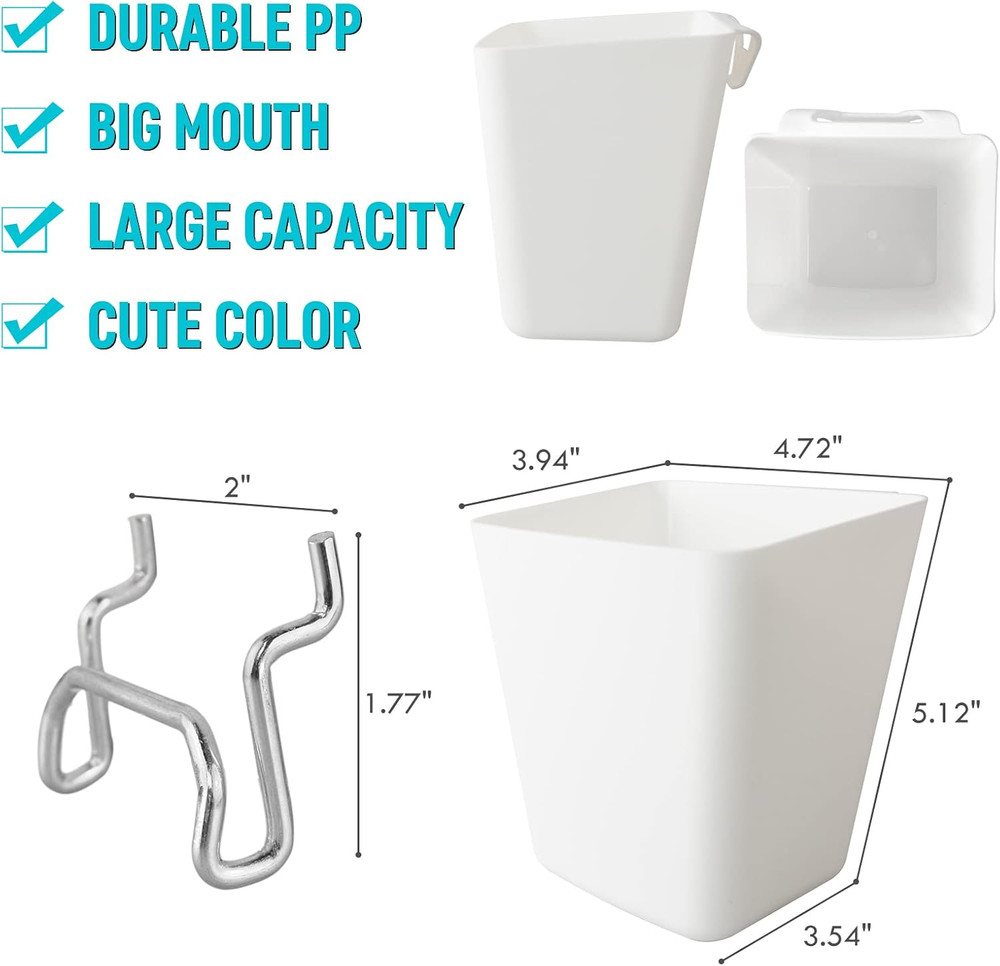 Large Pegboard Cups Peg Board Storage Bin 6 Pack with Hooks Square Bo...