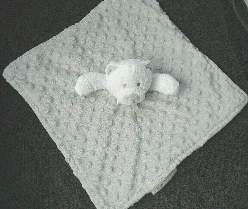 Blankets & Beyond Gray White Minky Dot Teddy Bear Security Blanket