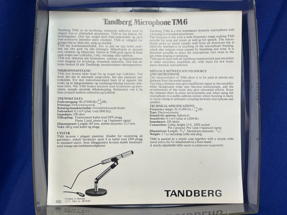 Tanberg TM6, Vintage Dynamic Microphone w/Stereo 1/4" plug