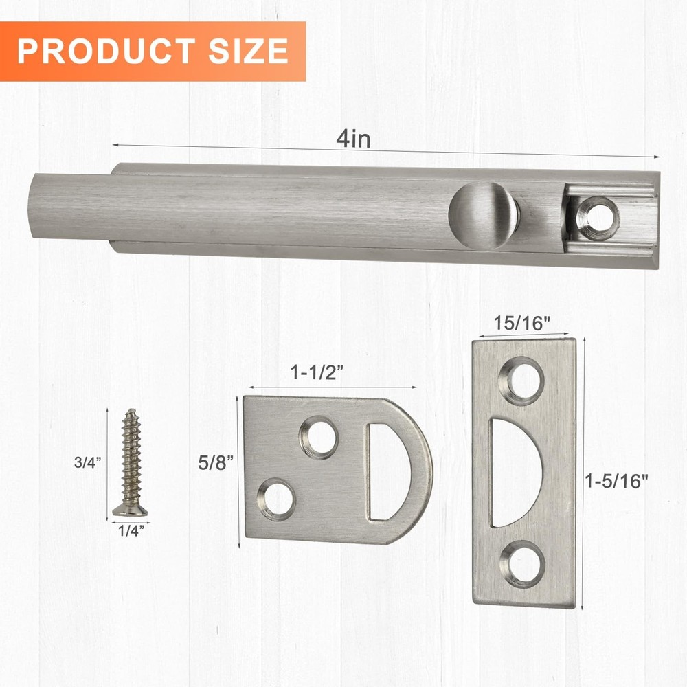 Solid Brass Surface Bolt 4 Inch, Heavy Duty Concealed Slide Surface Door Bolt...