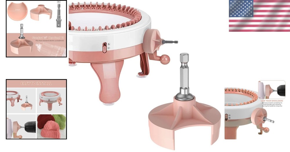 Efficient Pink Knitting Machine Adapter: Quick Crank Handle for DIY Projects