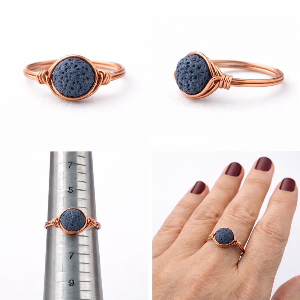 Copper Blue Lava Rock Handmade Ring #1007