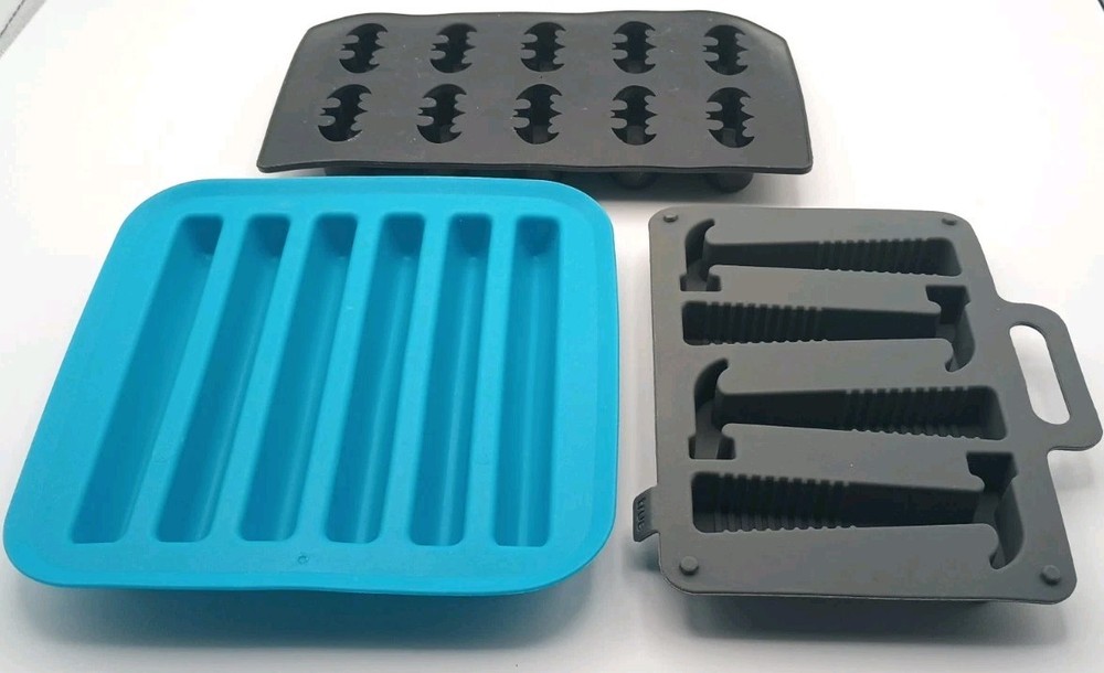 Ice Cube Molds Silicone 3 Different Batman Hammer & Water Bottle Cube Molds