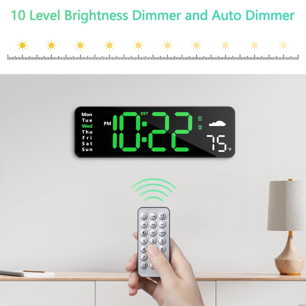 Digital Wall Clock with Remote Control, Large Display Plug in LED Digital Ala...