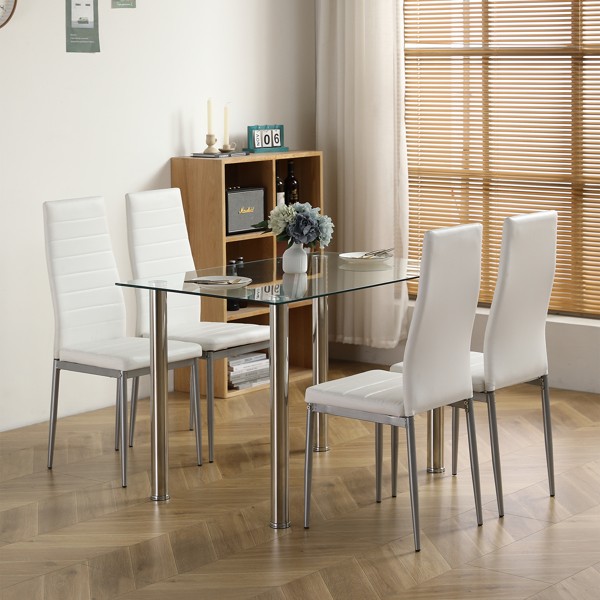 4-seat Rectangular Dining Table Tempered Glass Stainless Steel Legs Clear Glass