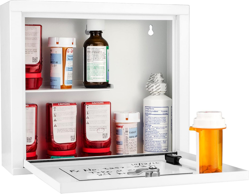 Wall Mount Medical Security Cabinet – Compact Locking Medicine Box with Key Lock