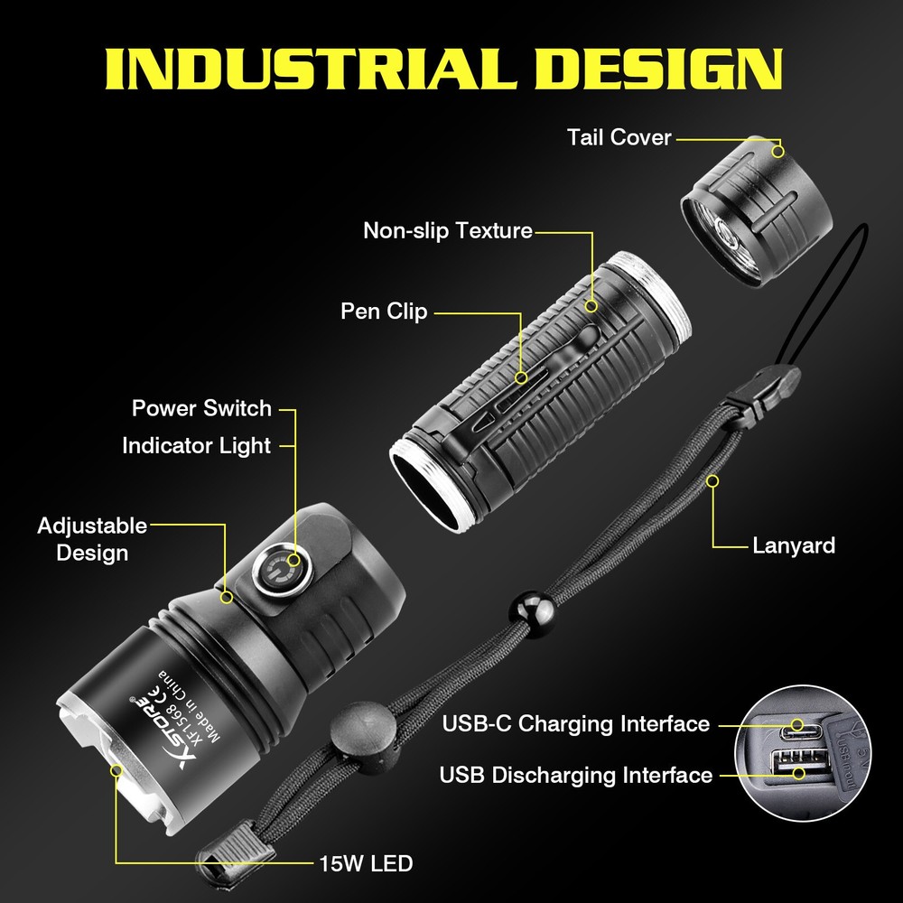 50000000 Lumen Super Bright LED Tactical Flashlight Rechargeable LED Work Light