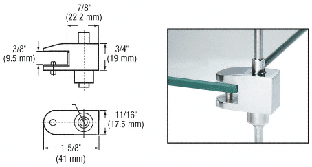 CRL RD4305CH Chrome Plated One-Way Glass Support for Rod Display System