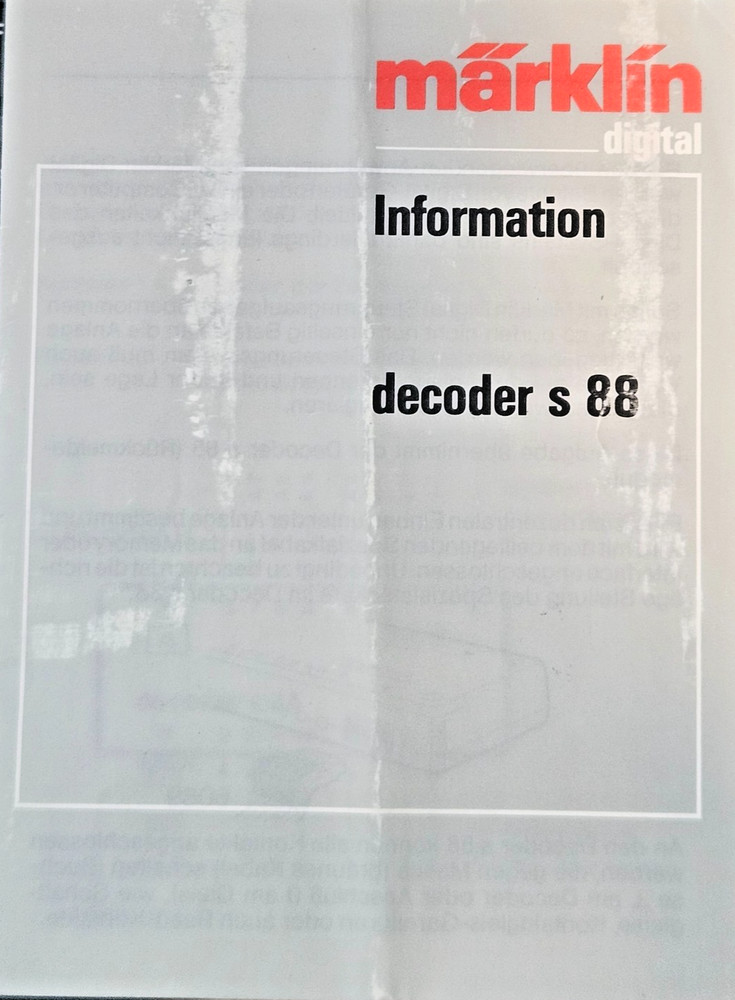 Marklin Digital Information Booklet Decoder S 88 in German Language Model Train