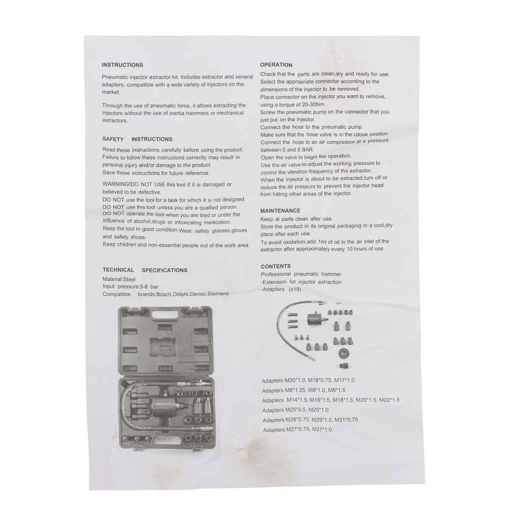 LABLT Universal Diesel Injector Pneumatic Puller Removal Tool Kit with Case