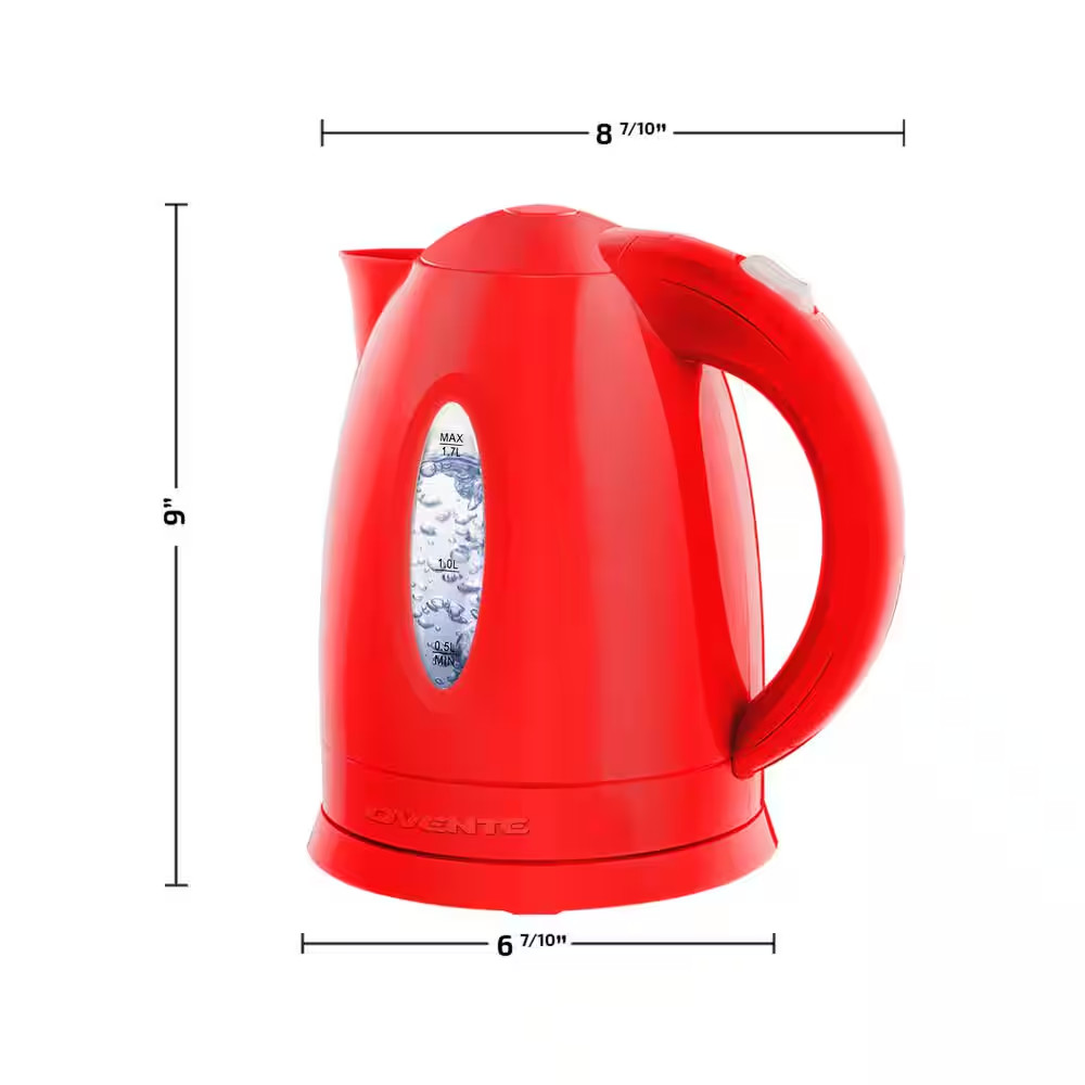 OVENTE KP72R 7-Cup Electric Kettle – Red, BPA-Free, Auto Shut-Off, 1100W