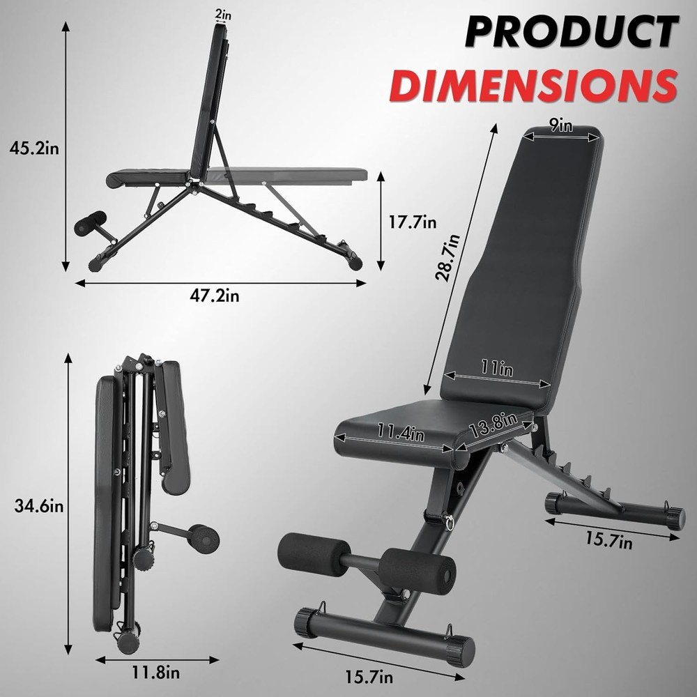 Adjustable Weight Bench Foldable Workout Bench Home Gym Full Body Strength Train