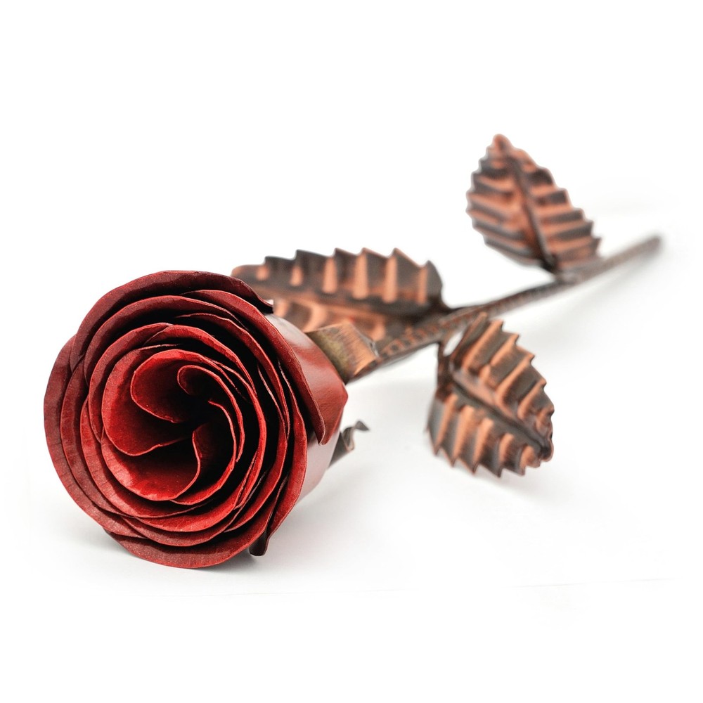 Solid Copper Rose with White & Black Base – 7th or 22nd Wedding Anniversar