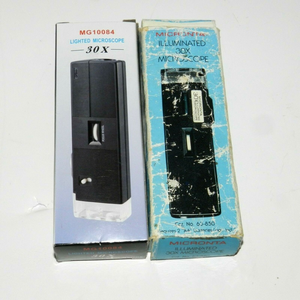 2 Pc Vintage Micronta 30X Illuminated And MG10084 Microscope With Cases & Guide
