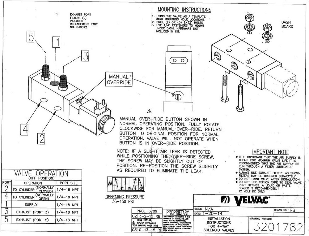 Velvac 320131 Four Way Electronic Solenoid Air Valve - Tailgate Locking Control
