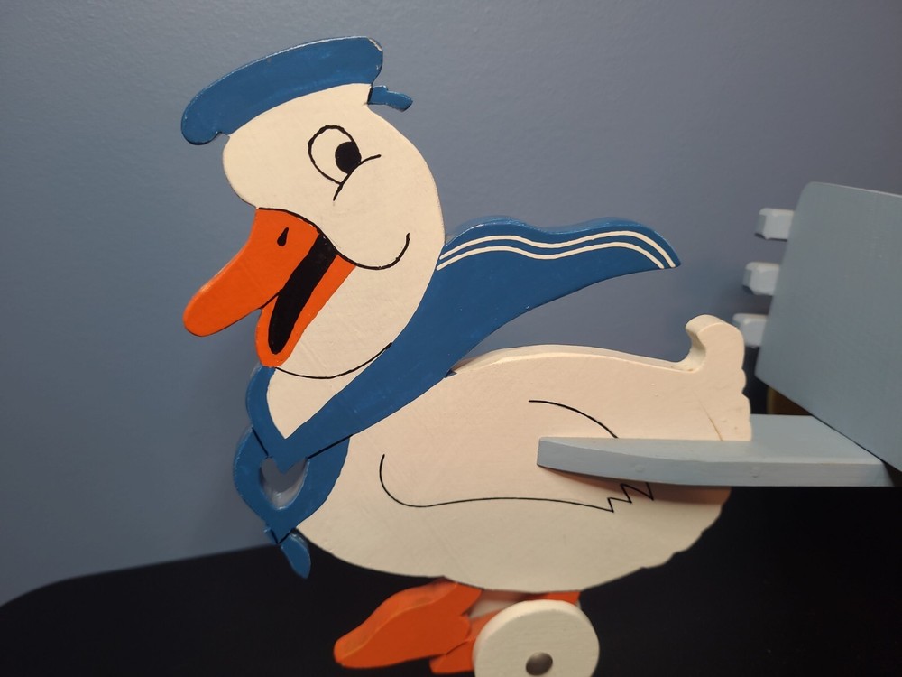 Vintage Duck Wooden l Pull Toy Easter Candy Container