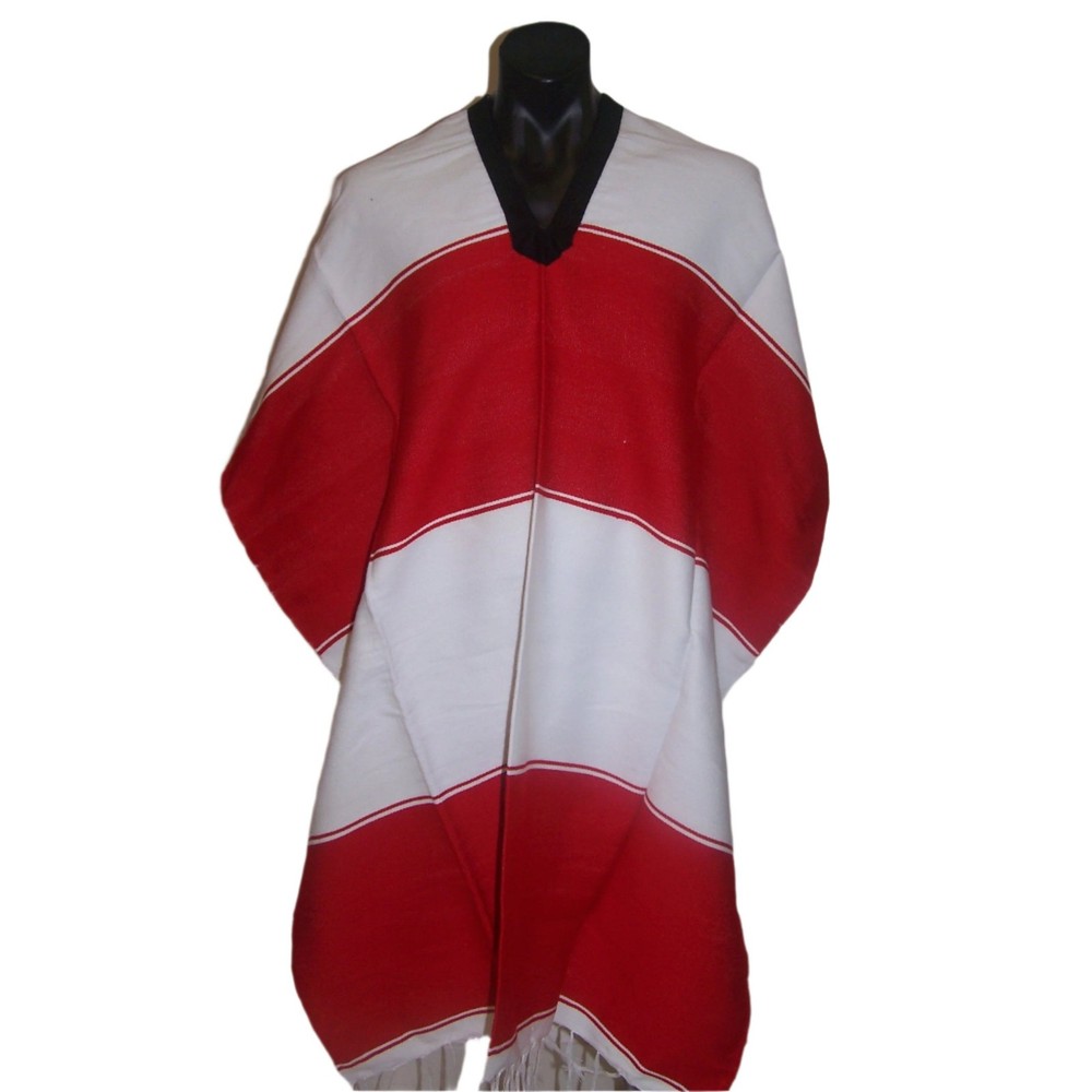 Mexican Poncho Burgundy & White