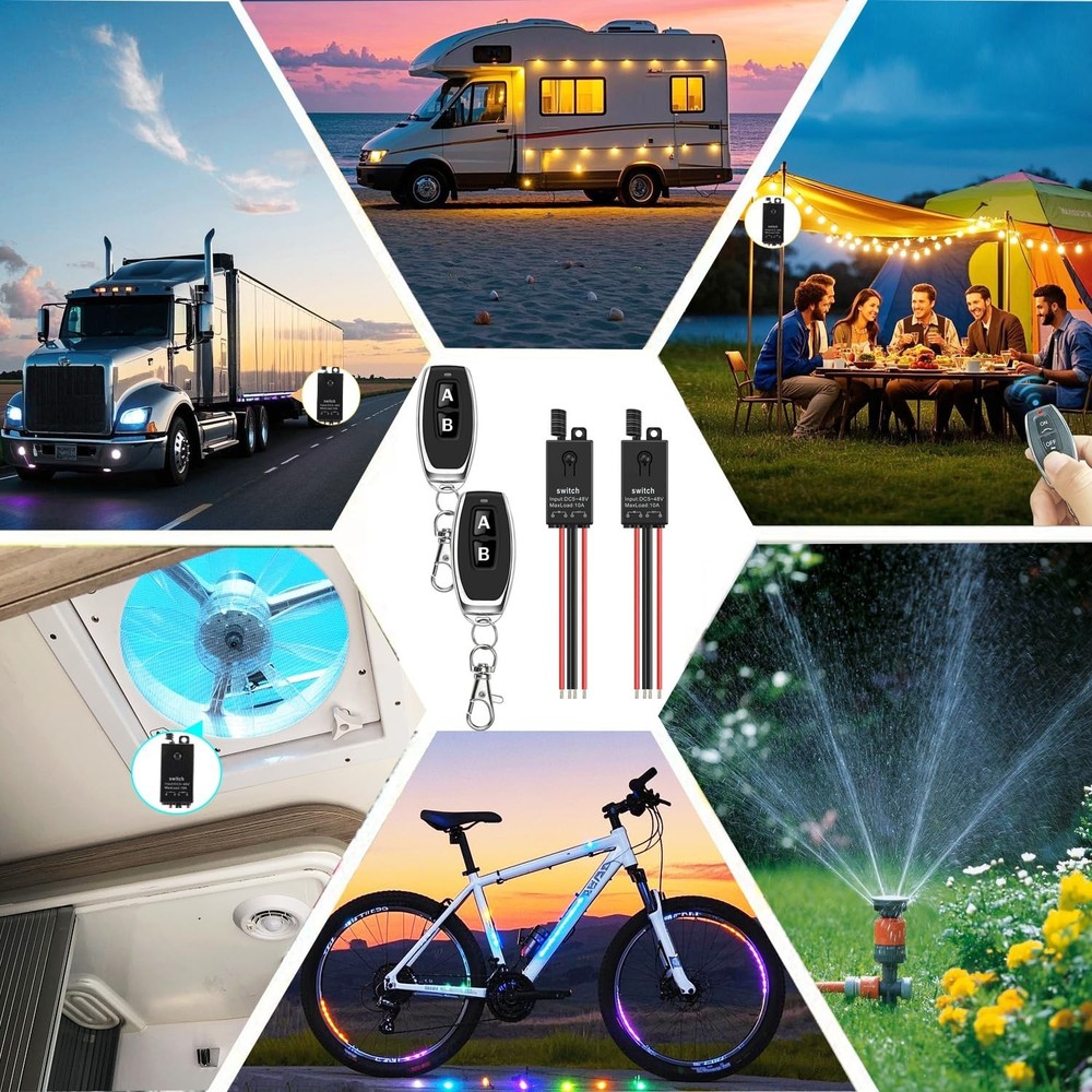 Wireless Switch12V,2 Way Mini Remote Switch DC 5V/12V/24V/48/10A Relay Wirele...
