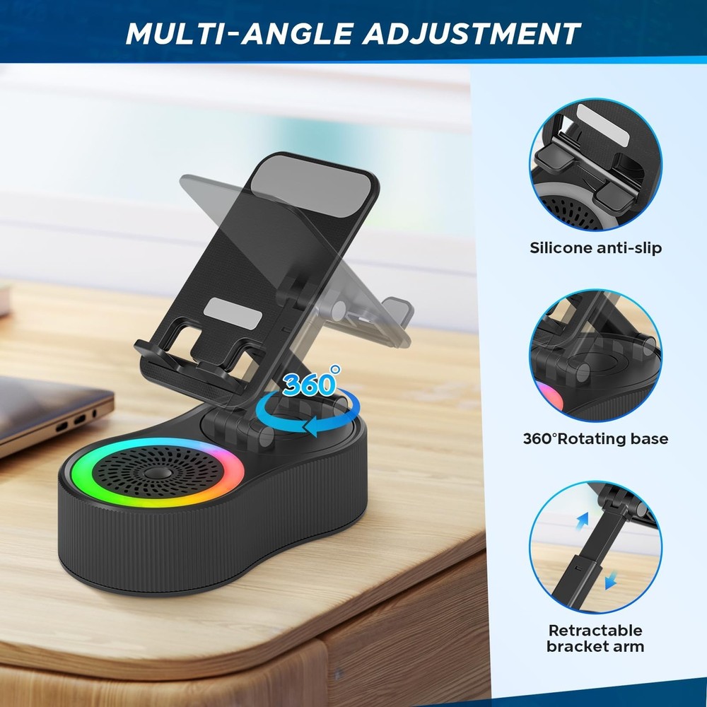 Bluetooth Speaker Phone Stand, 360° Rotatable Holder, Adjustable Charging Dock