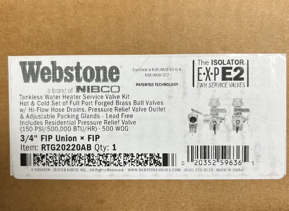 Rheem Brass Service Valves for Tankless Water Heaters