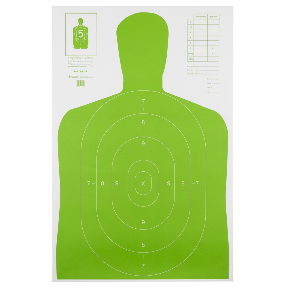 Action Target B-27E Silhouette Qualification Target Light Green 24x45 100 Pack