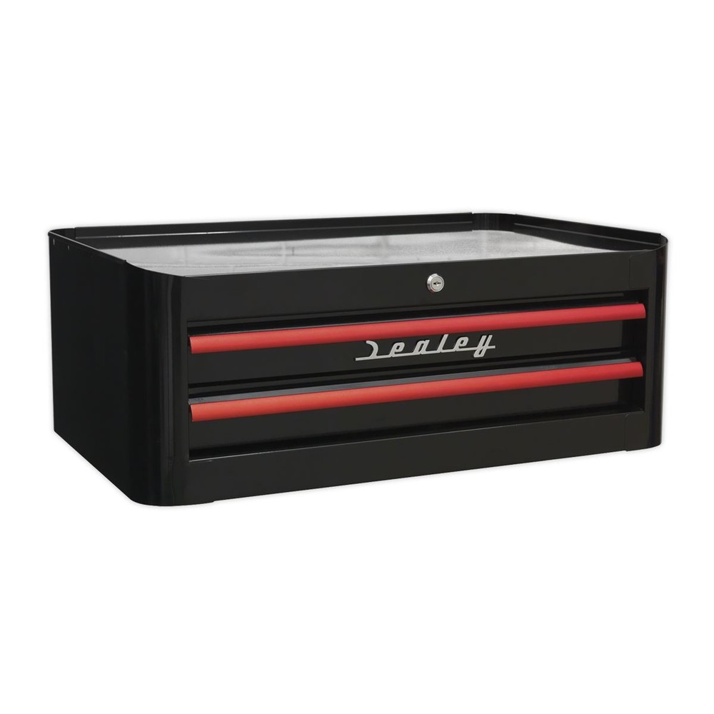 Sealey Mid-Box 2 Drawer Retro Style - Black with Red Anodised Drawer Pulls AP281