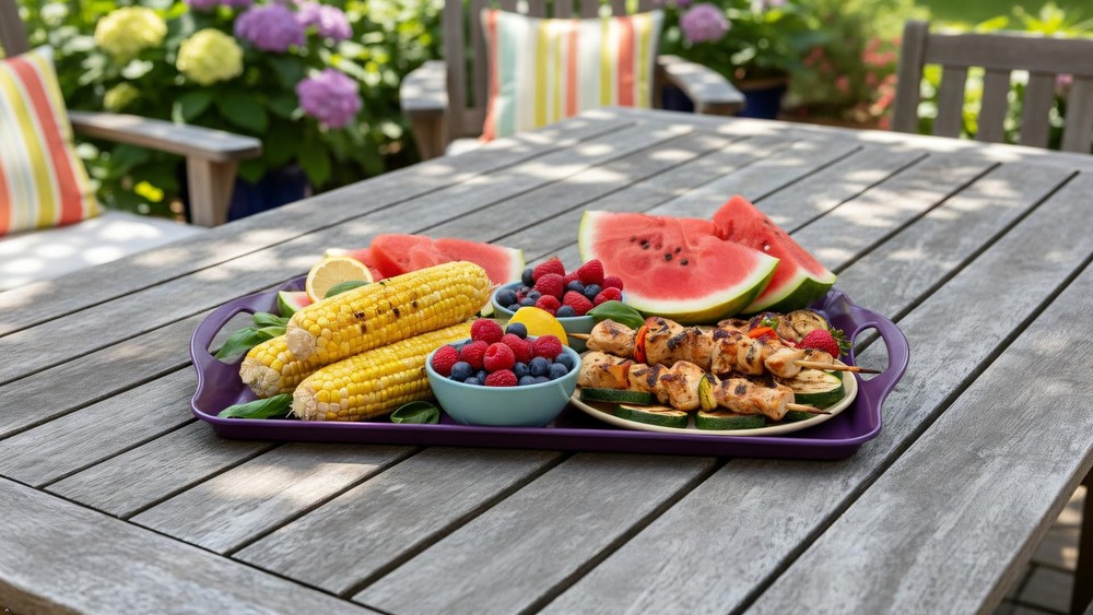 Reston Lloyd Calypso Basics Melamine Serving Ottoman Tray Handles Rectangular