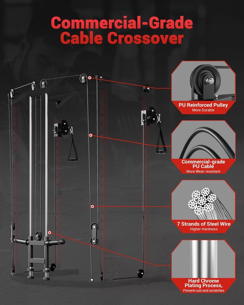 Power Cage Multi-Function Power Rack for Home Gym with Pulley System Squat Rack