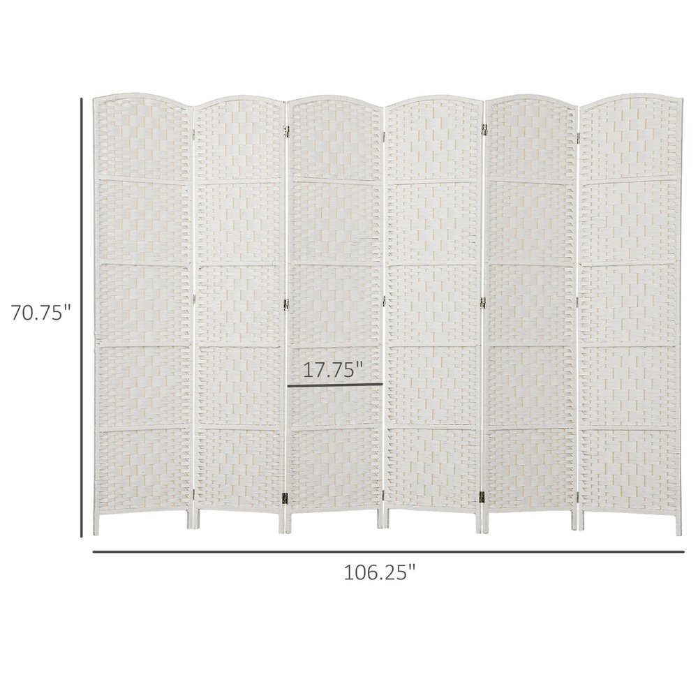 6 Weave Panel Room Divider Privacy Folding Screen Diamond Decor, White