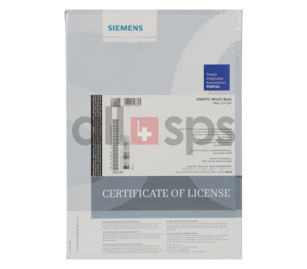 SIMATIC WINCC BASIC TRIAL V14 SP1 - 6AV2100-0AA04-0AA7 (NS)